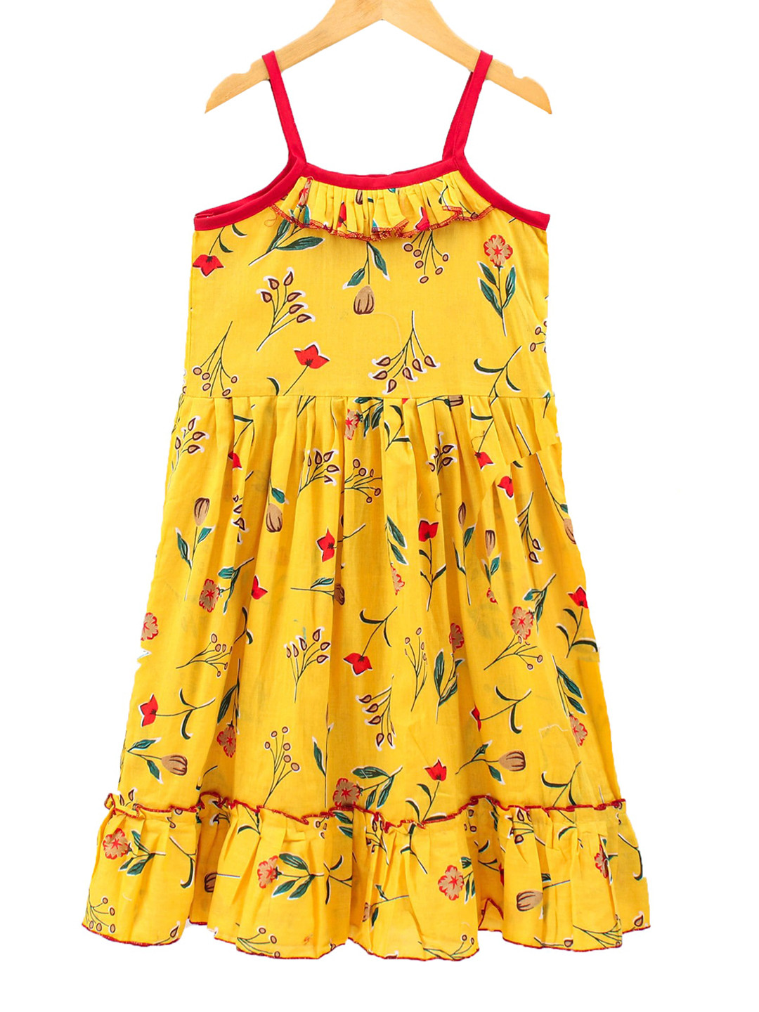 Eimoie Yellow & red Floral A-Line Dress