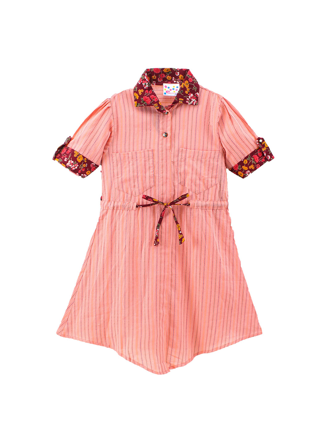 Eimoie Peach-Coloured Striped Shirt Dress