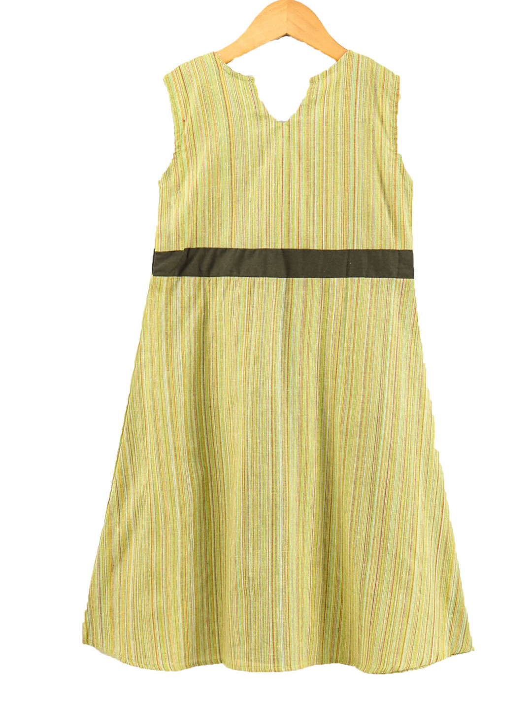 Eimoie Green Striped A-Line Midi Dress
