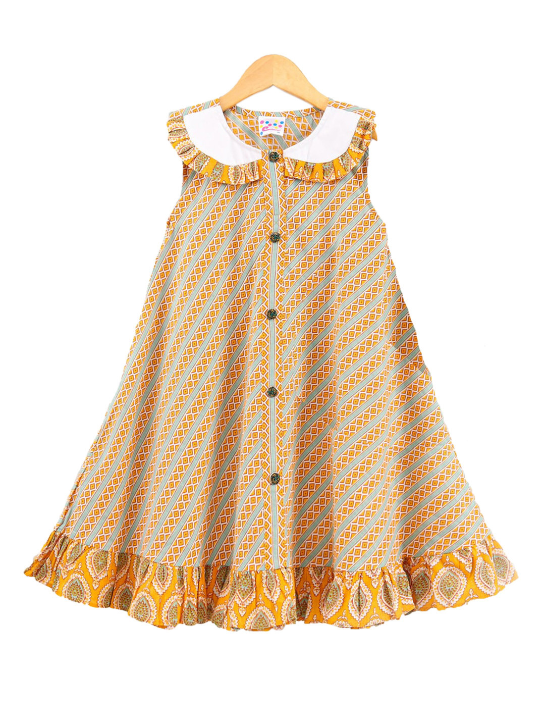 Eimoie Yellow Peter Pan Collar A-Line Midi Dress