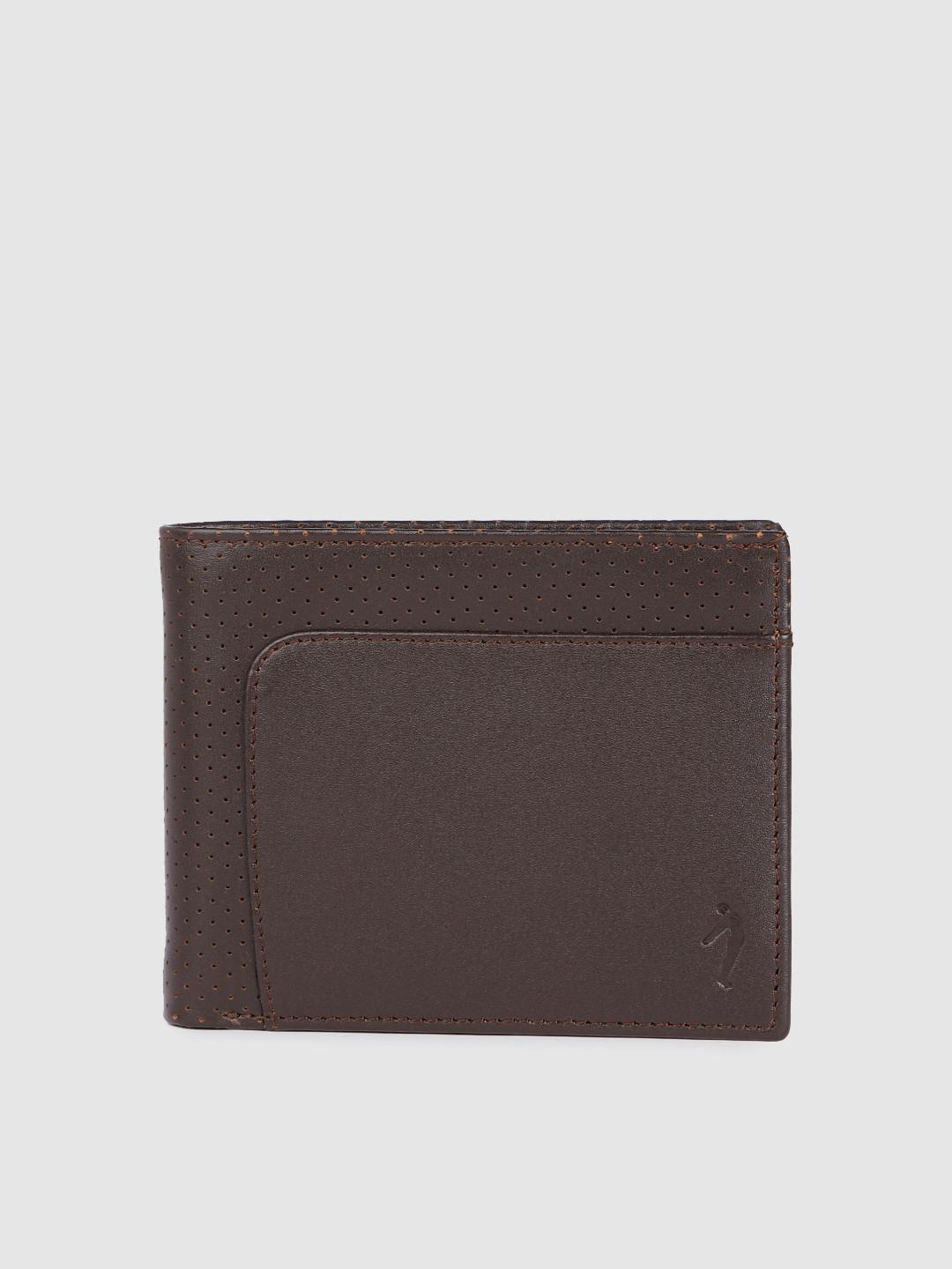 Indian Terrain Men Brown Perforated Design Leather Two Fold Wallet