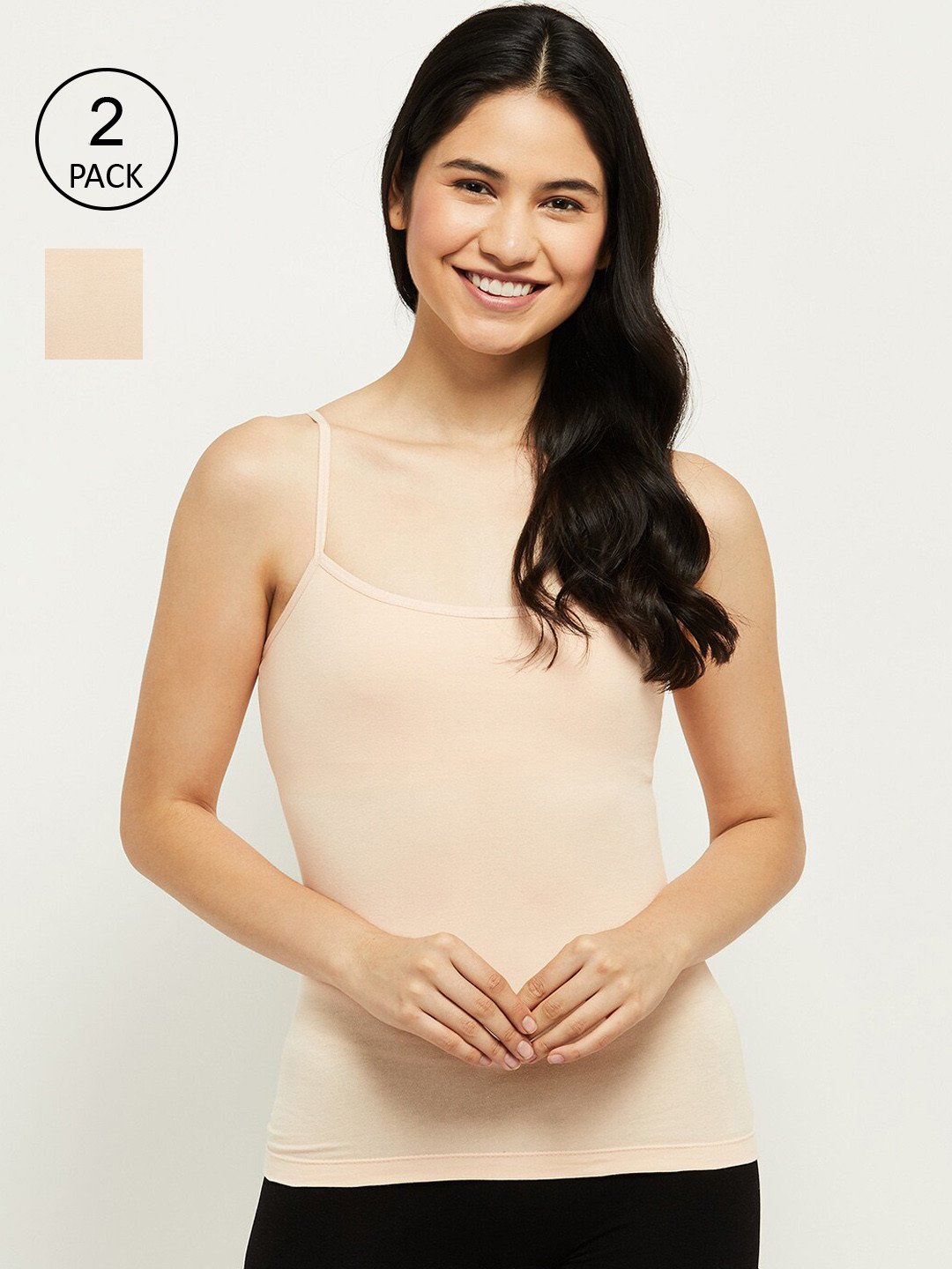 max Women Beige Pack Of 2 Solid Camisoles