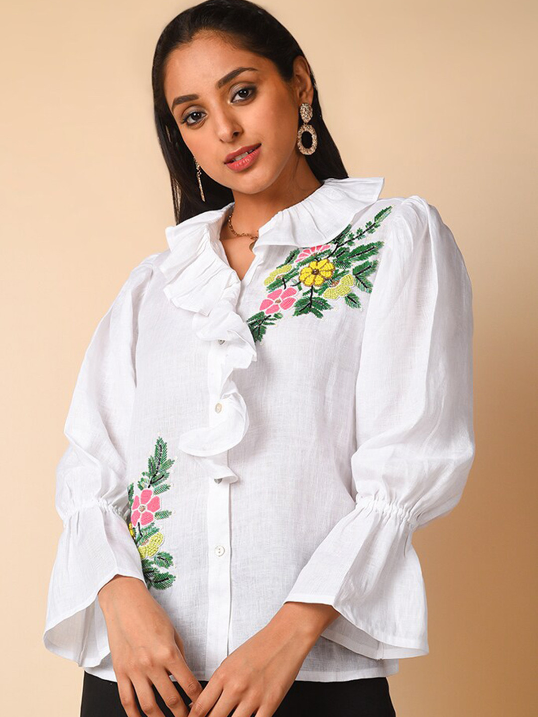 HOUSE OF S Women White Standard Floral Casual Shirt
