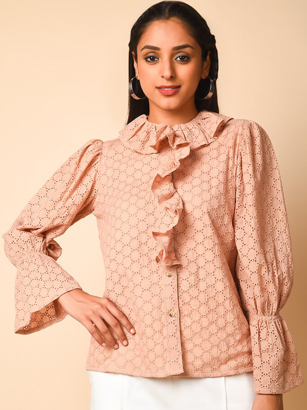 BARARA ETHNIC Women Peach-Coloured Standard Printed Casual Shirt