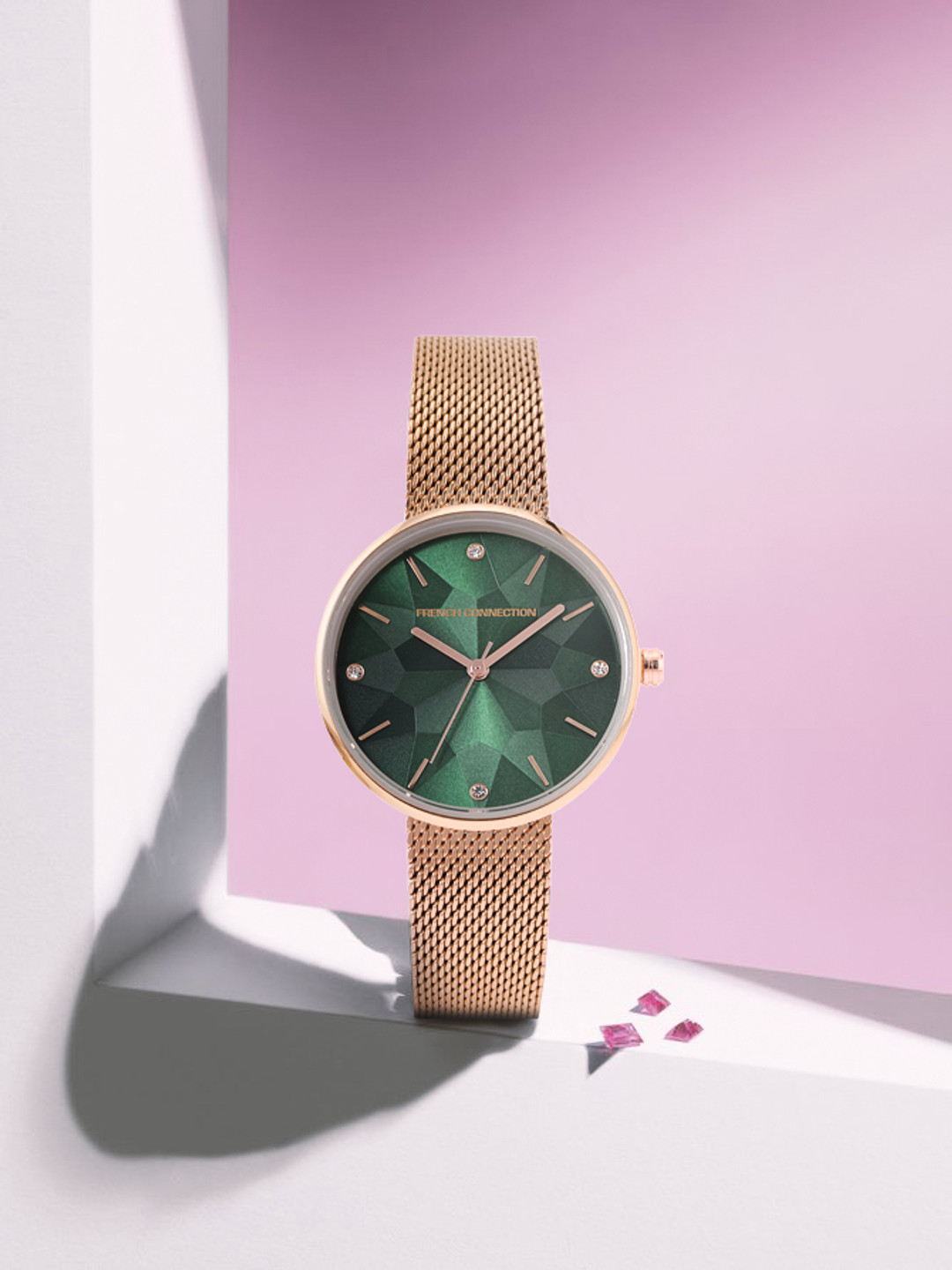 French Connection Women Green Patterned Dial Stainless Steel Bracelet Style Analogue Watch