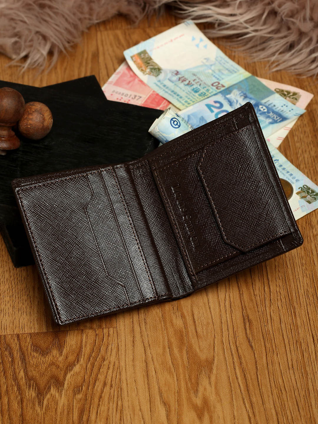 Louis Stitch Saffiano Leather Brown Bifold Wallet for Men