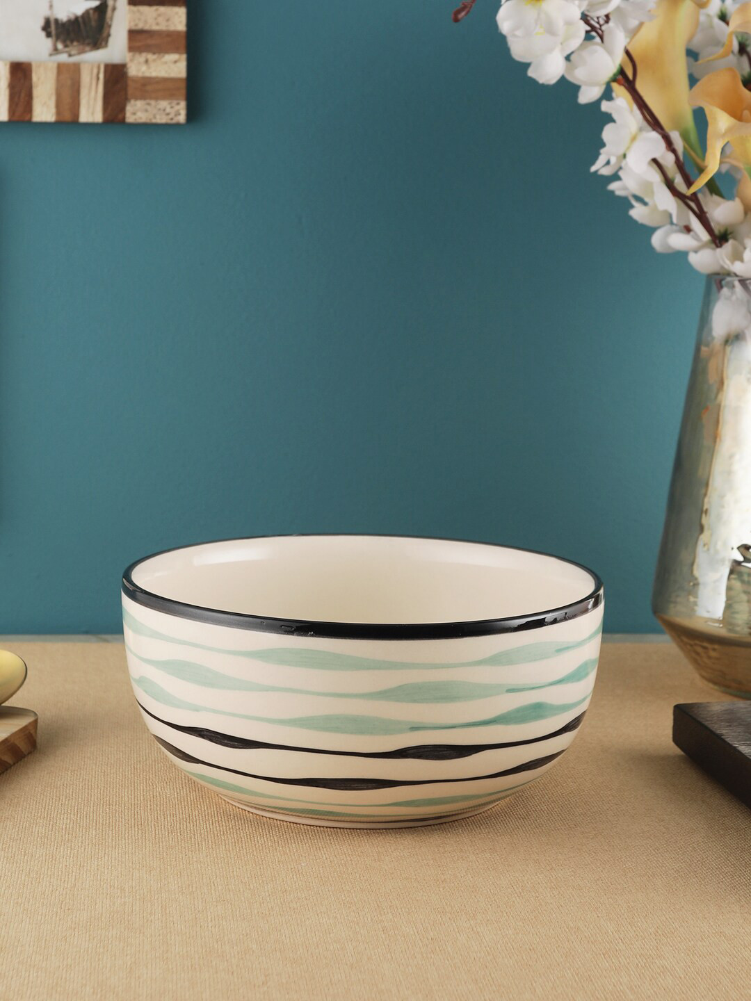 VarEesha Off White Printed Large Serving Bowl Serveware