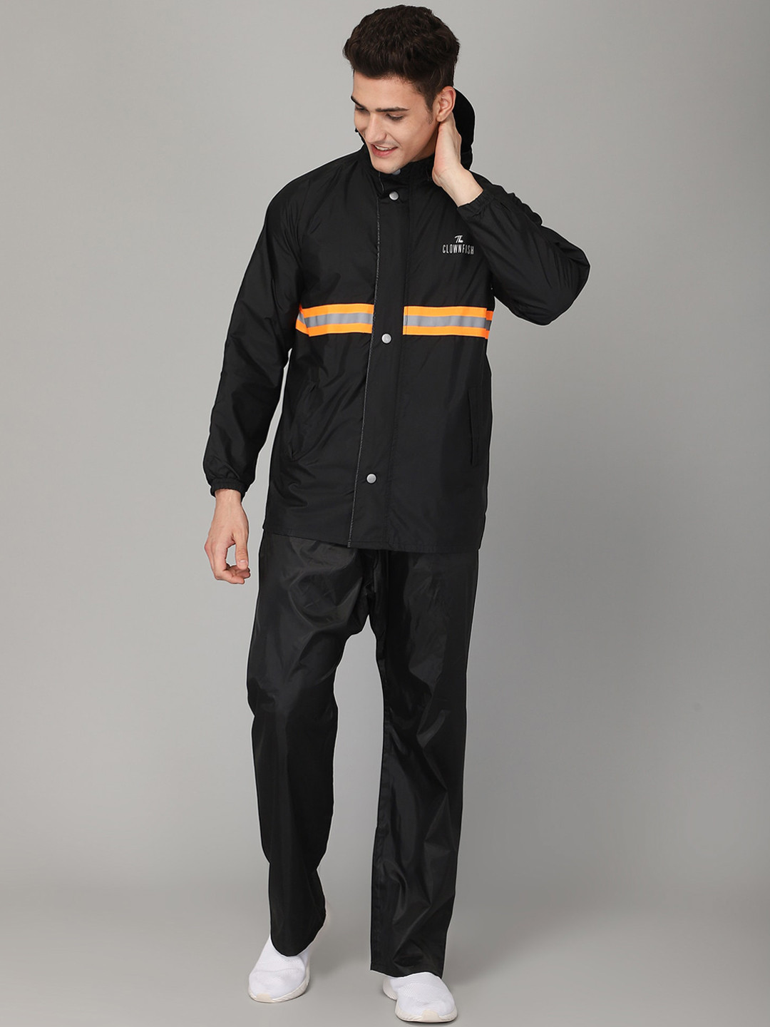THE CLOWNFISH Philip Black Striped Hooded Rain Suit