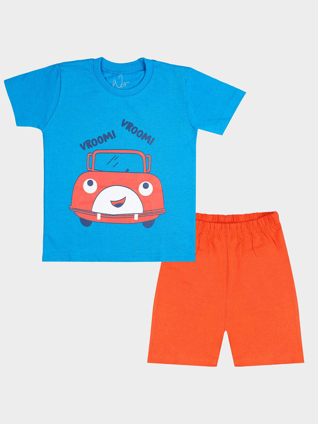 NOT Unisex Kids Blue & Orange Printed T-shirt with Shorts