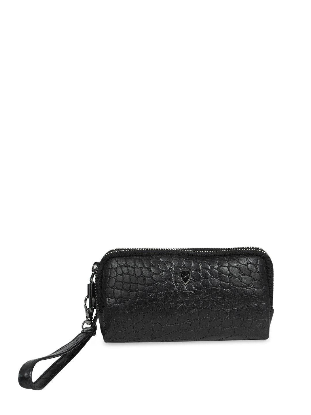 CALFNERO Black Textured  Leather Hand Pouch