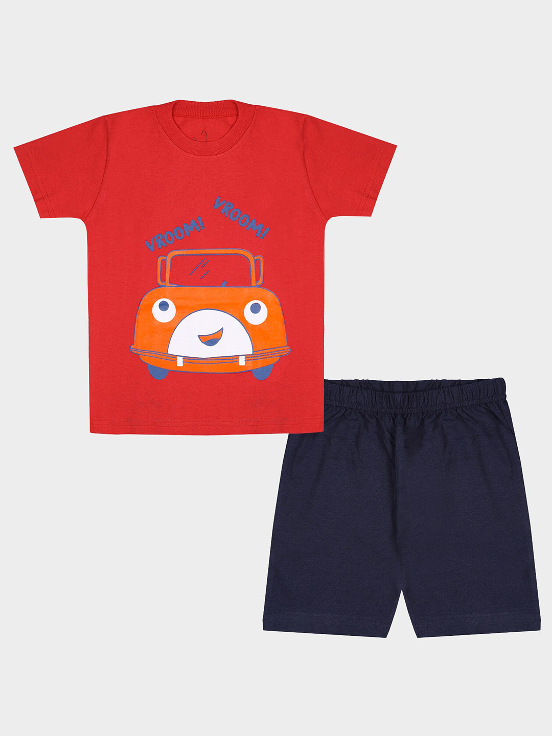 NOT Unisex Kids Red & Navy Blue Printed T-shirt with Shorts