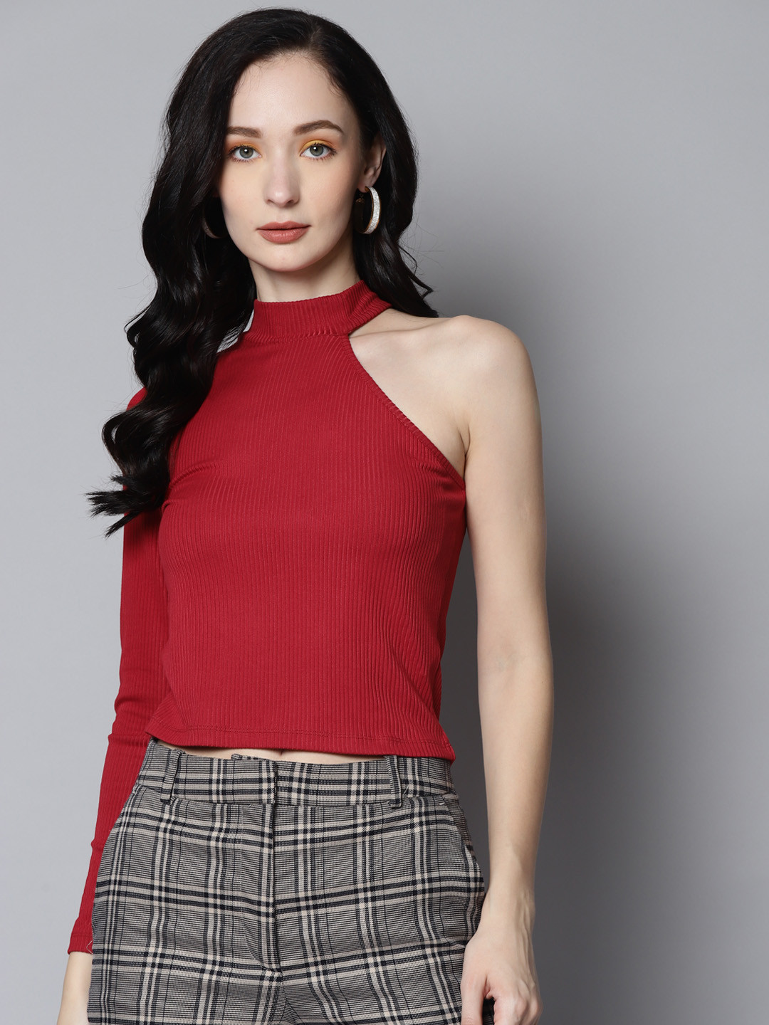 SASSAFRAS Red One Shoulder Top