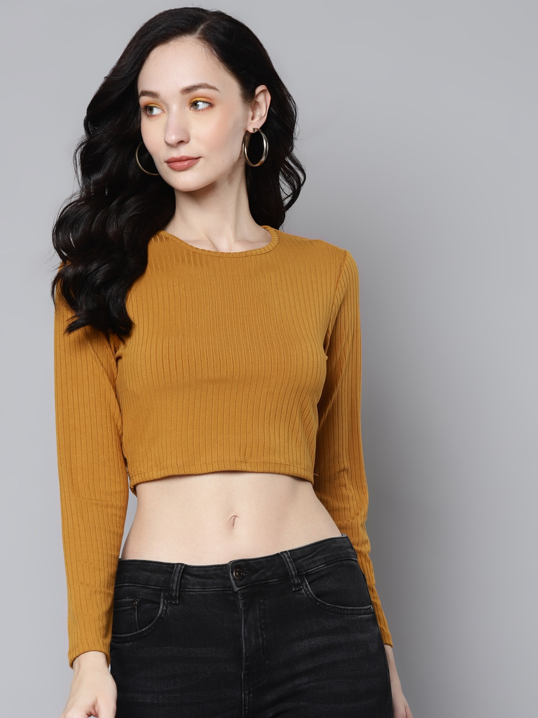SASSAFRAS Mustard Yellow Back Cut Out Crop Top