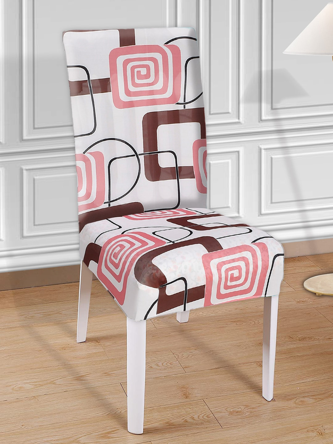 Kuber Industries Set of 4 White & Pink Printed Elastic Stretchable Polyester Chair Cover