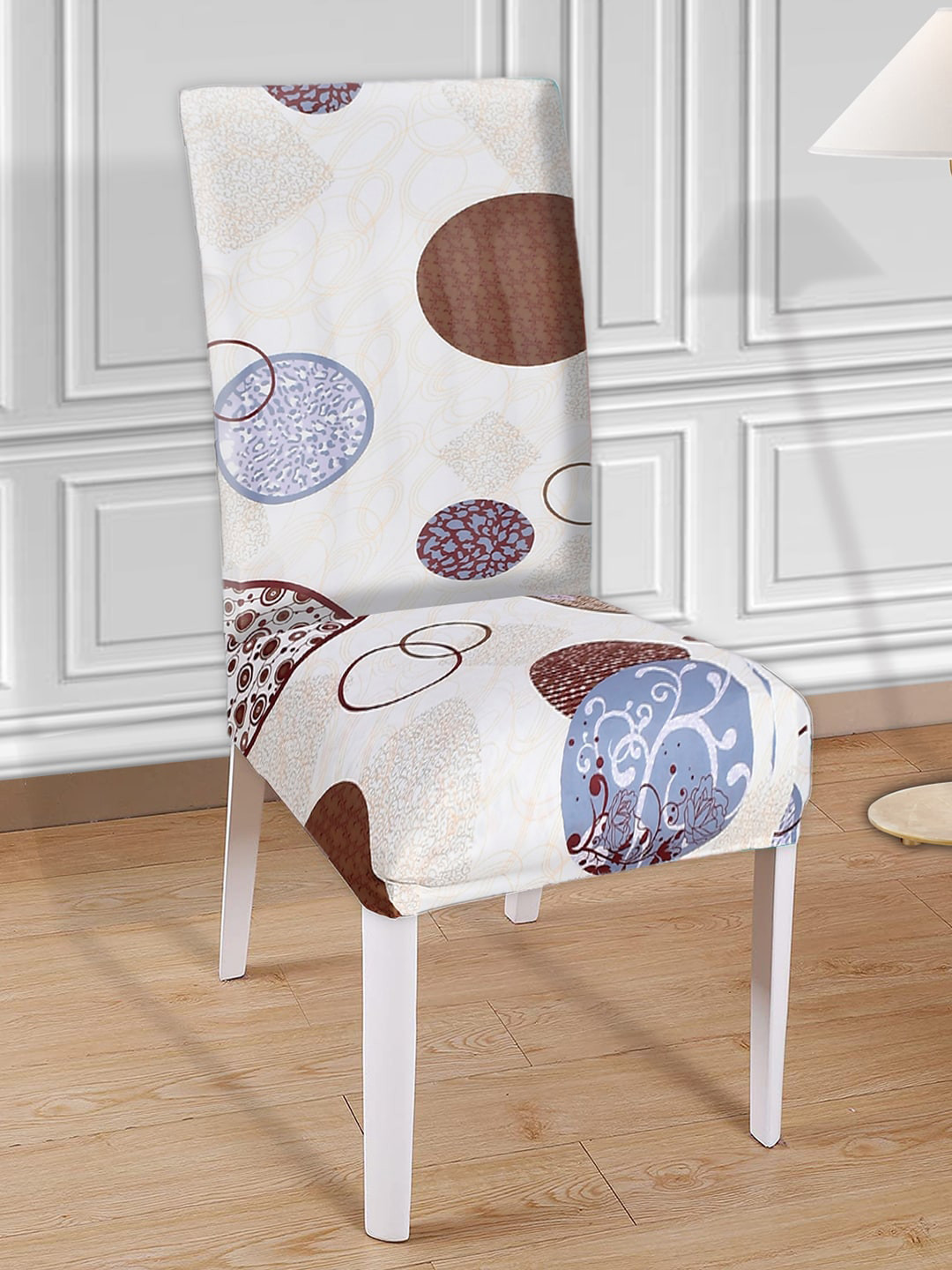 Kuber Industries White Geometric Printed Elastic Stretchable Chair Cover