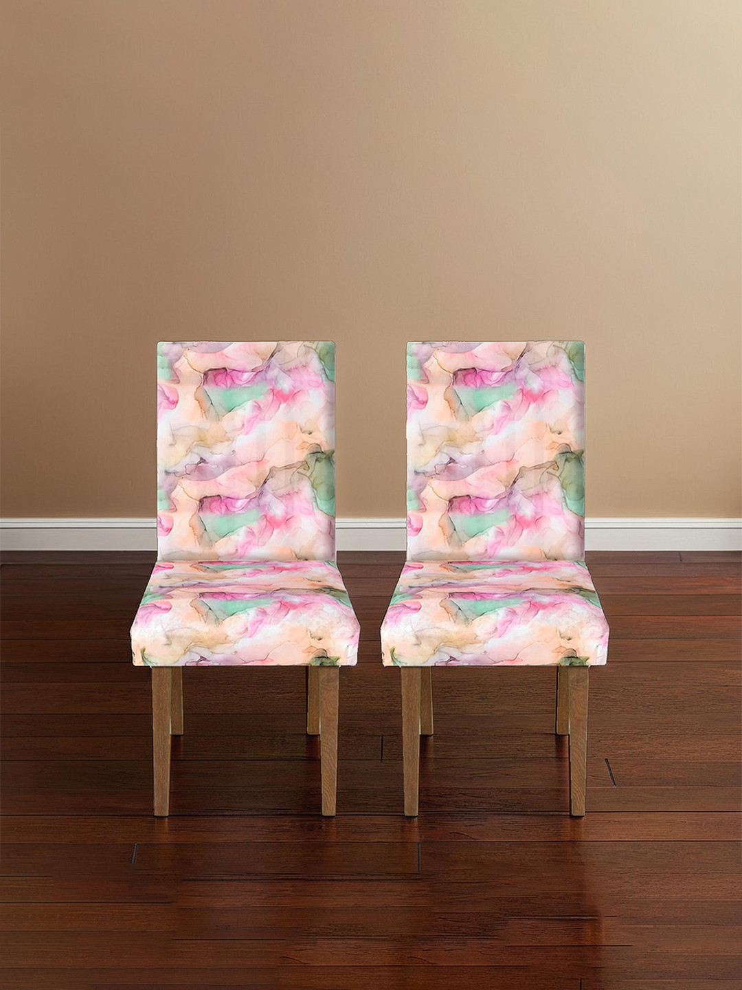 Kuber Industries Set Of 2 Pink Trippy Printed Elastic Stretchable Chair Cover