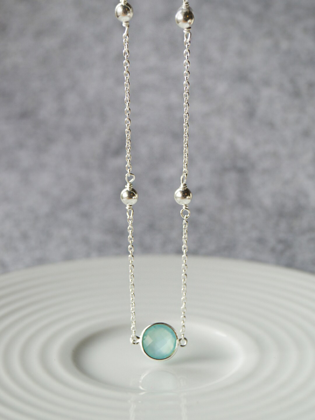 MANNASH Green 925 Sterling Silver Rhodium-Plated Stone Studded Necklace