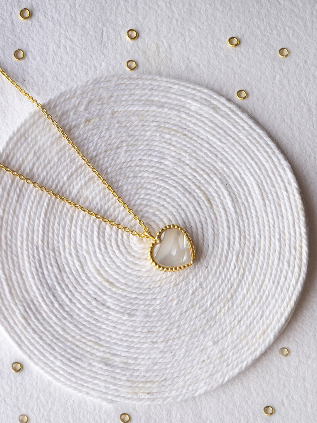 MANNASH Gold-Plated & White 925 Sterling Silver Mother Of Pearl Heart Chain