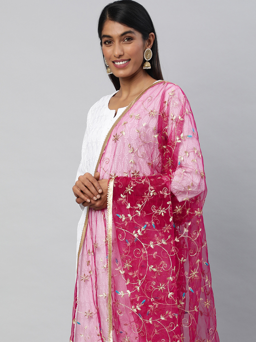 flaher Maroon Embroidered Dupatta with Zari