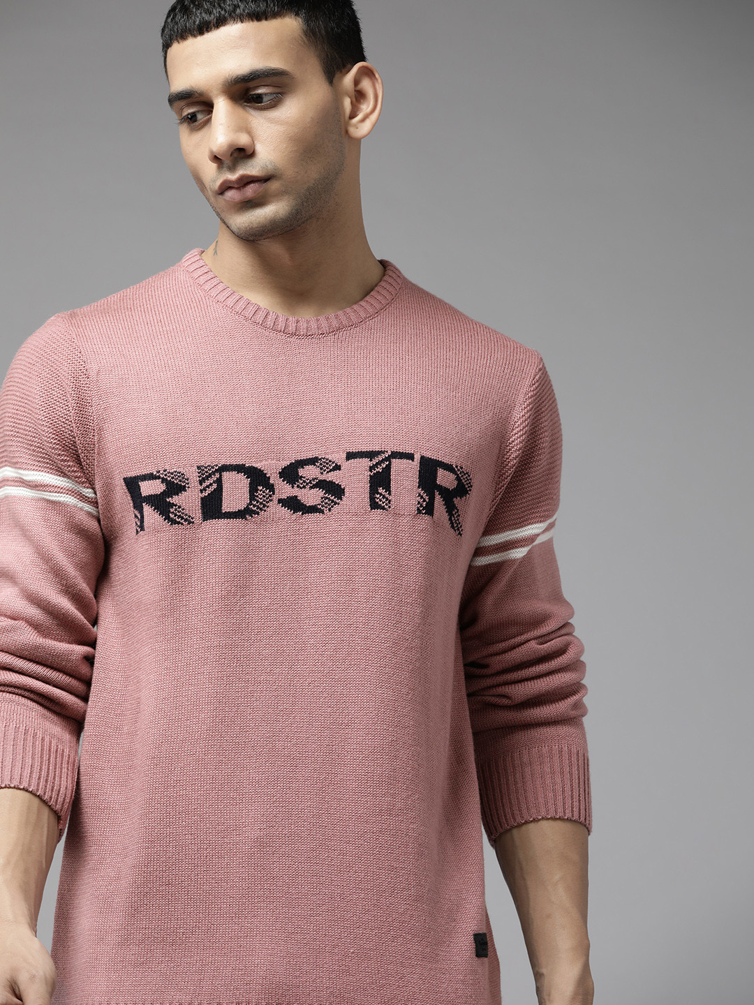 The Roadster Lifestyle Co. Men Mauve Self-Design Acrylic Brand Logo Pullover