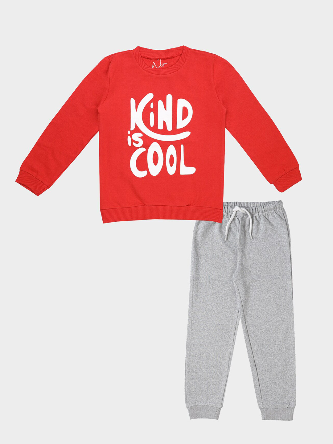 NOT Unisex Kids Red & Grey Printed T-shirt with Trousers