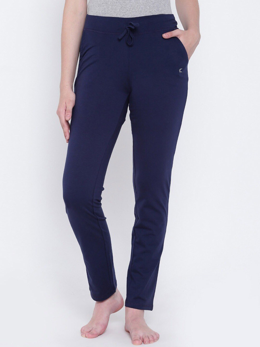 Kanvin Women Navy Blue Solid Pure Cotton Lounge Pants