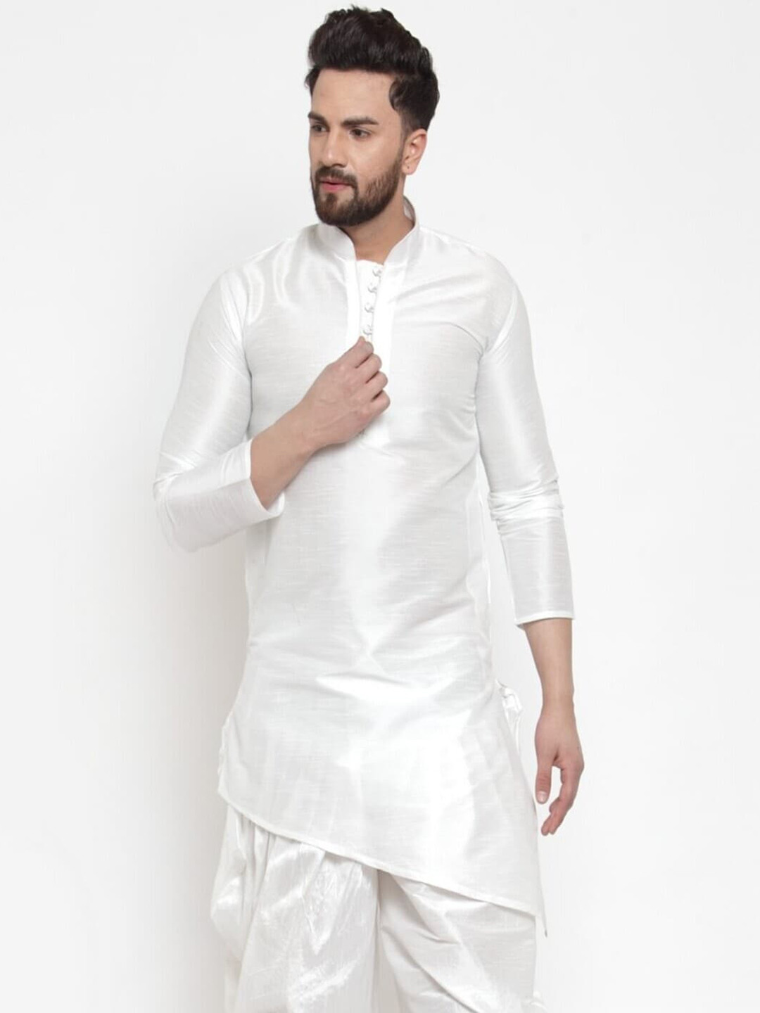 Kaifoo Men White Patchwork Kurta