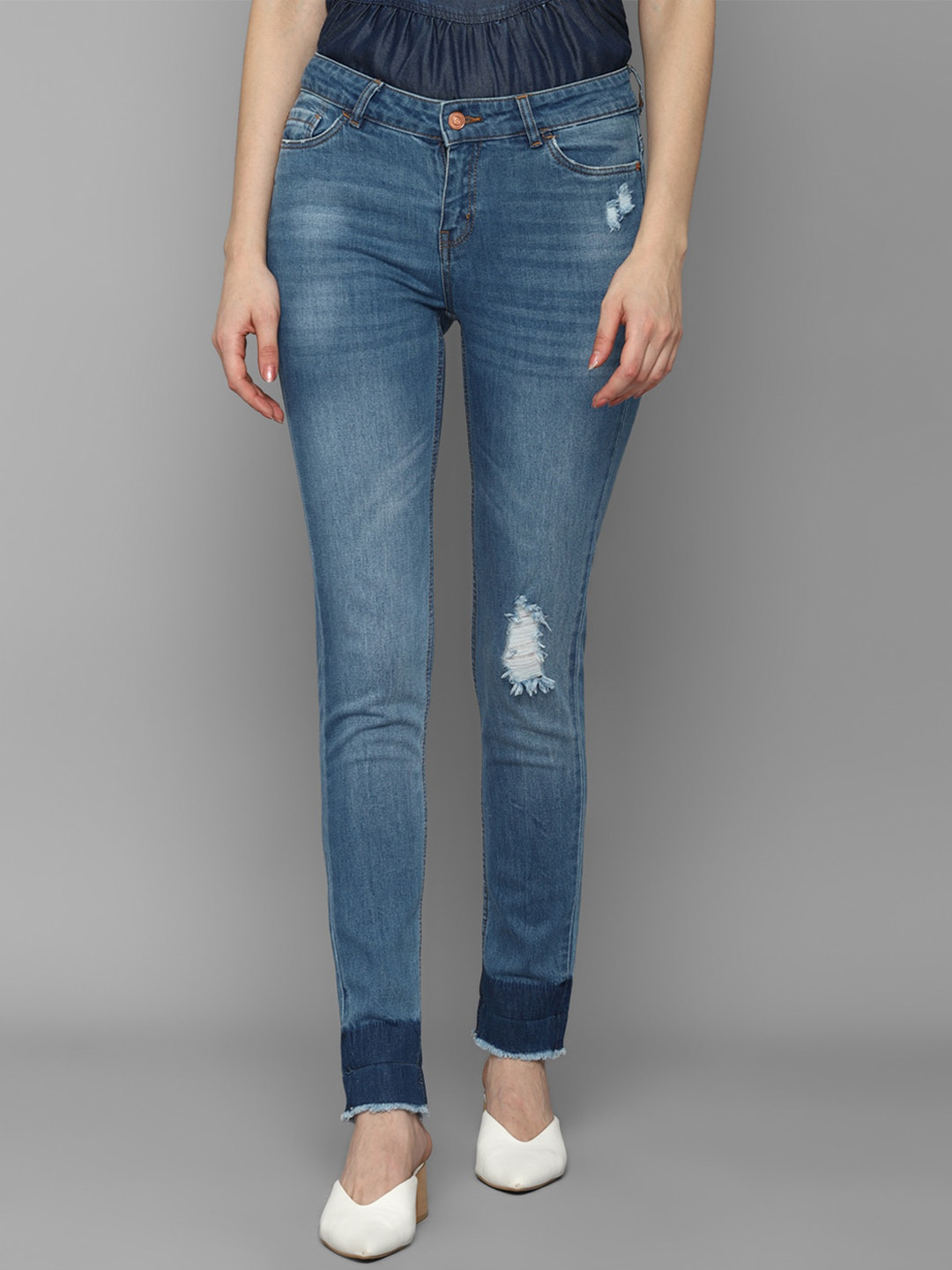 Allen Solly Woman Women Blue Slim Fit Mildly Distressed Light Fade Jeans