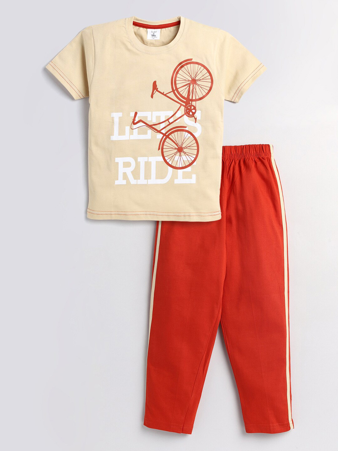 Todd N Teen Boys Brown & Rust Printed Cotton T-shirt with Trousers