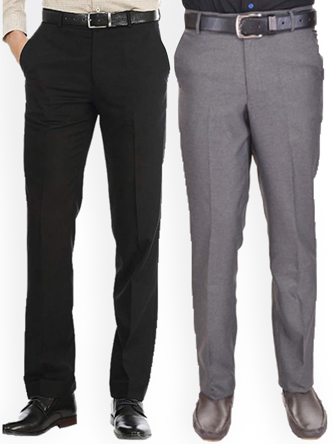 AD & AV Men Set of 2 Grey & Black Comfort Easy Wash Trousers