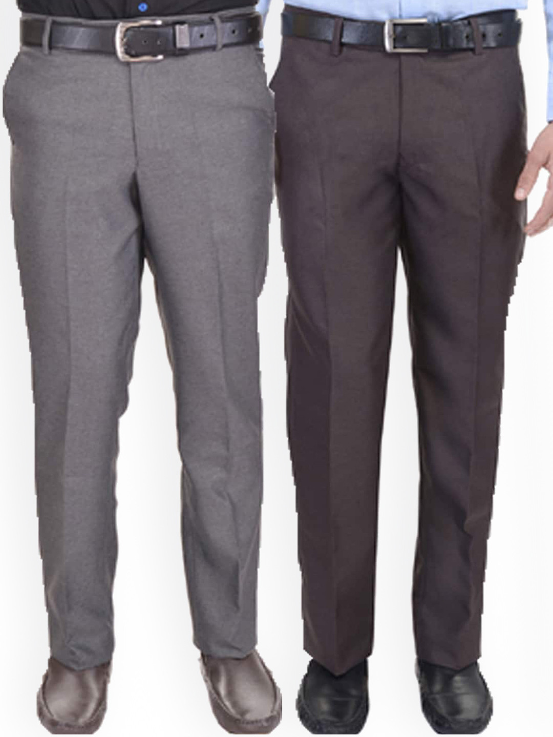 AD & AV Men Coffee Brown Comfort Easy Wash Formal Trousers Pack Of 2
