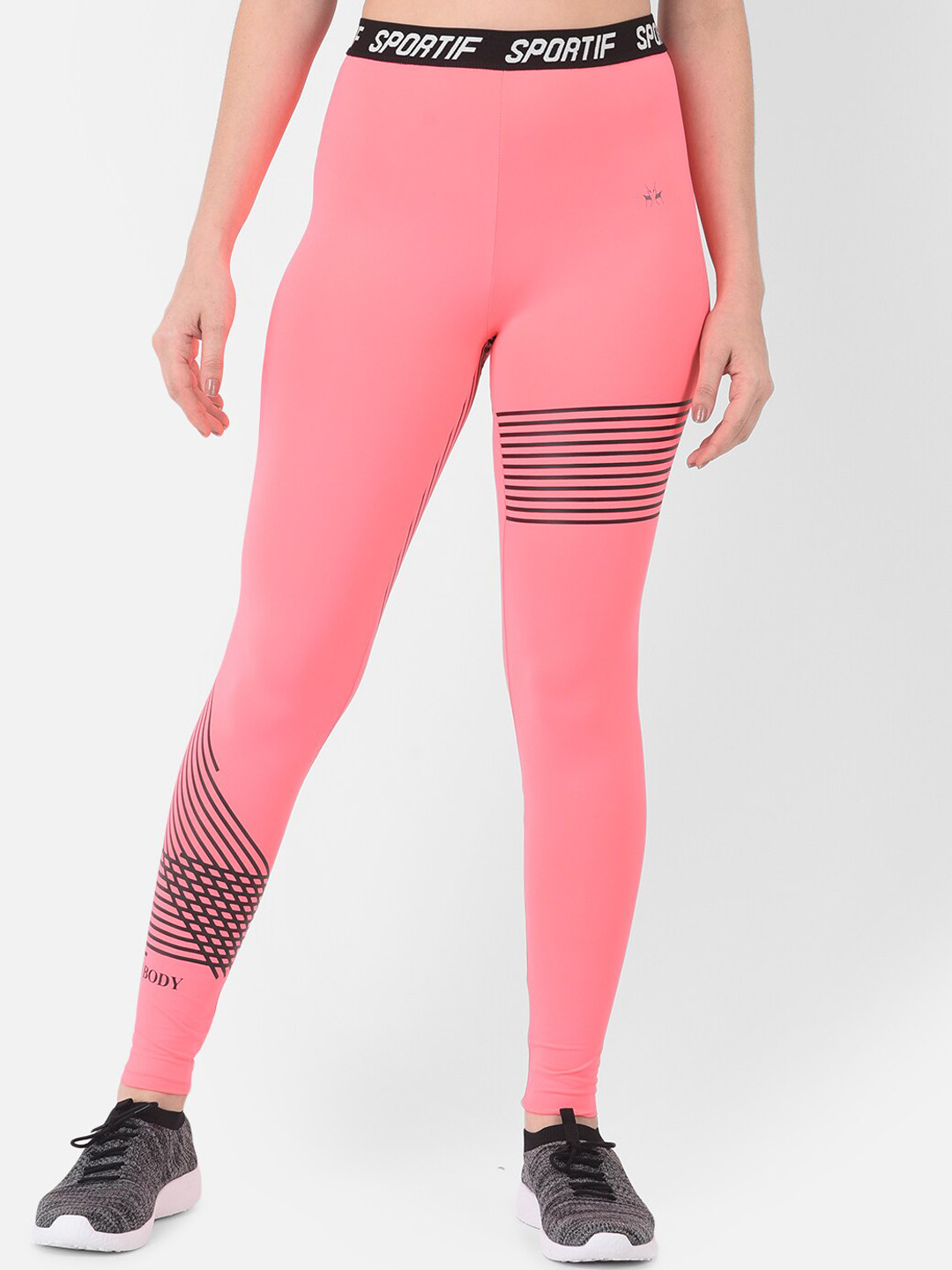 Crimsoune Club Women Pink Striped High Waisted Tights