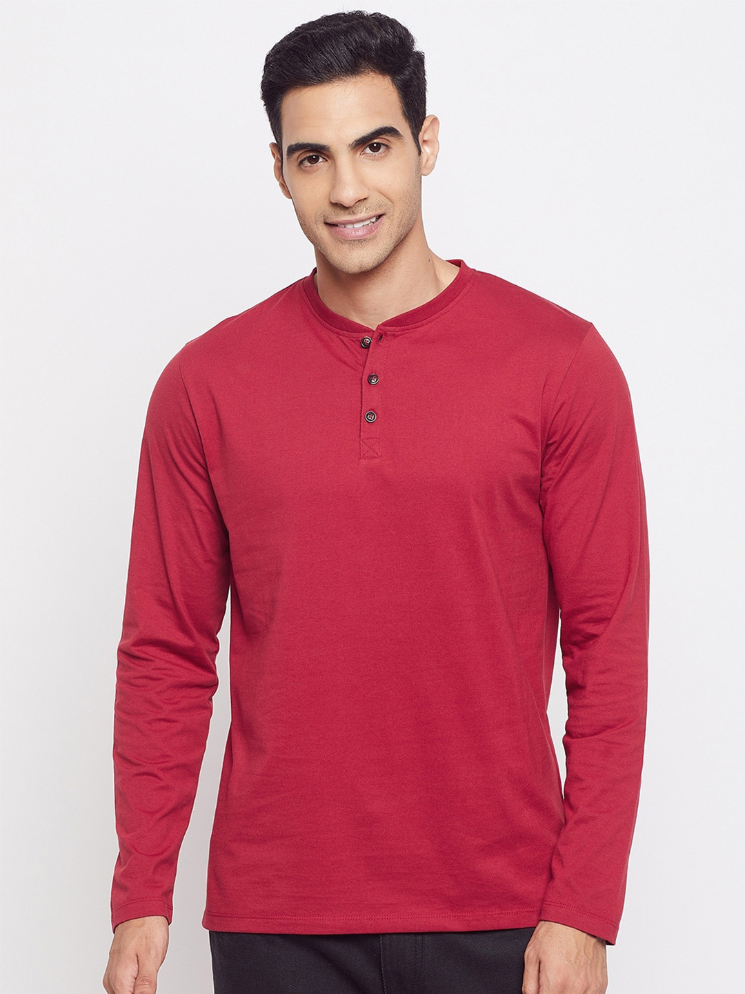 HARBOR N BAY Men Red Henley Neck T-shirt