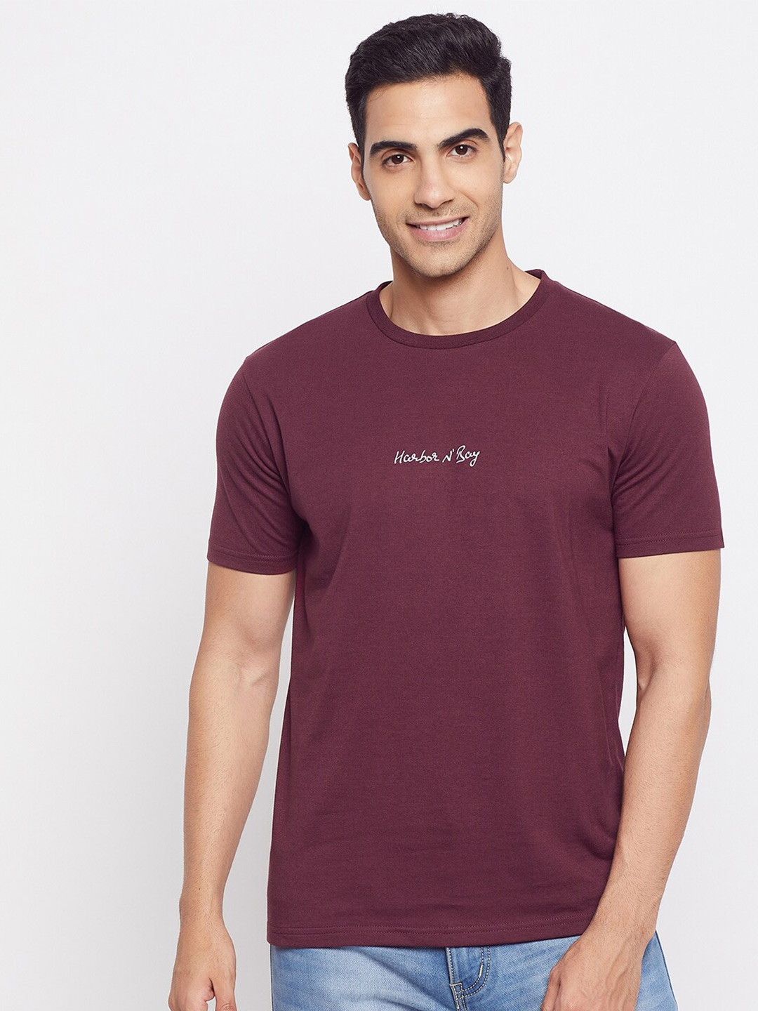 HARBOR N BAY Men Maroon Typography T-shirt