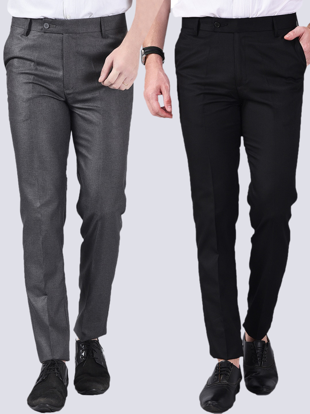 AD & AV Men Grey Comfort Easy Wash Trousers