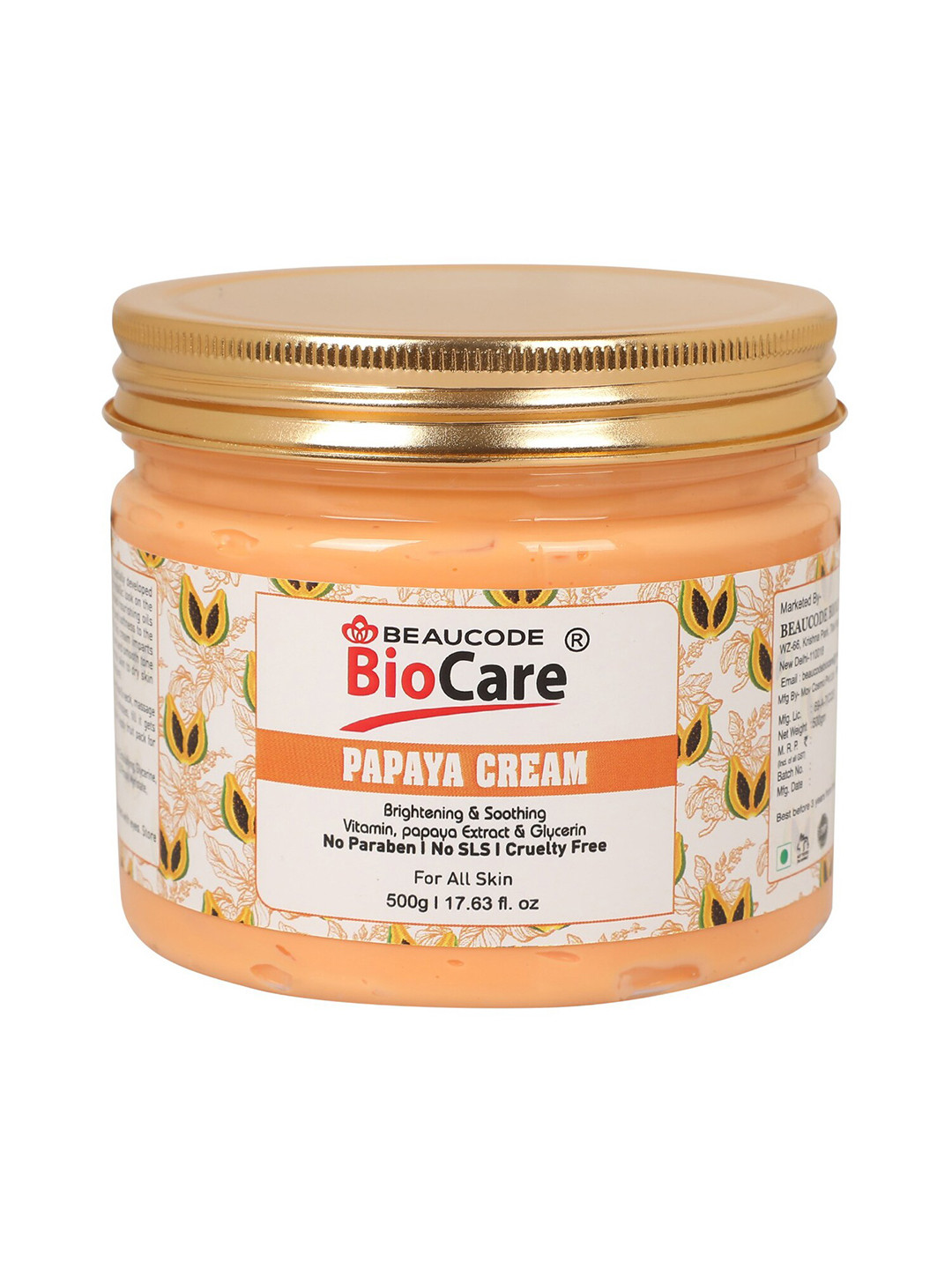 BEAUCODE BIOCARE Papaya Paraben Free Face & Body Cream - 500g