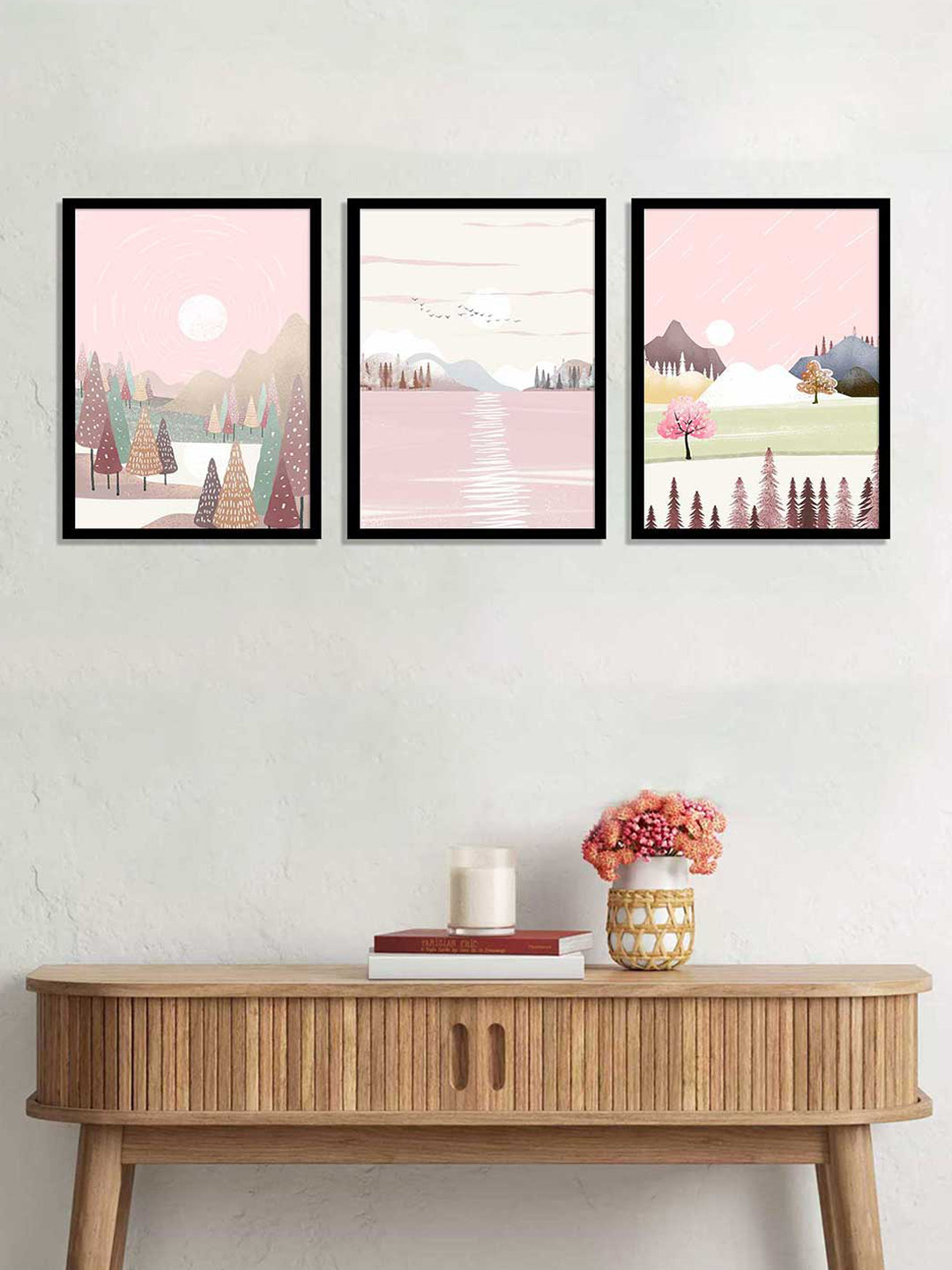 Art Street Pink Set of 3 Heart of Nature Printed Framed Wall Art