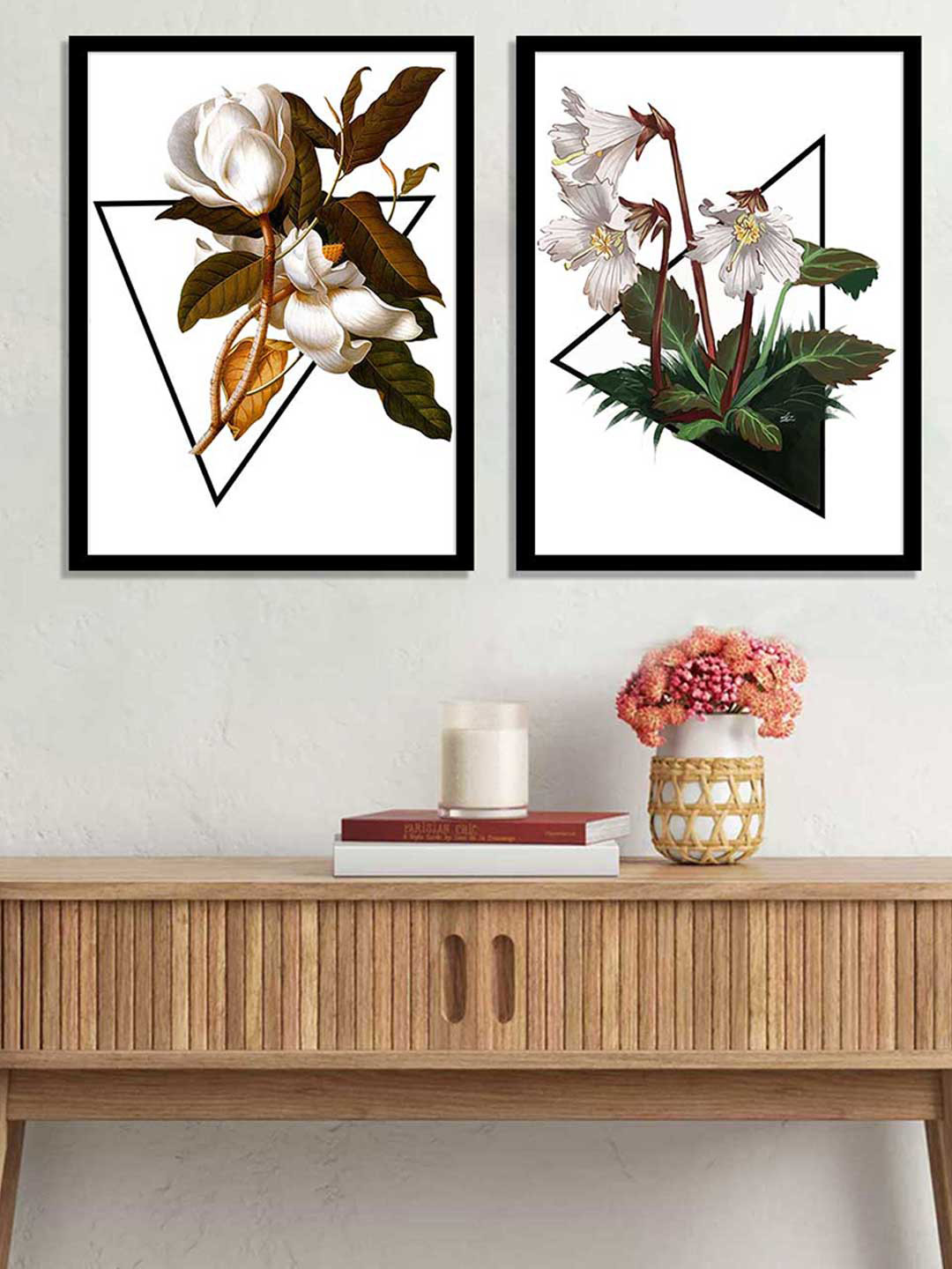 Art Street Set Of 2 Green Floral Hanging Canvas Painting Wall Art