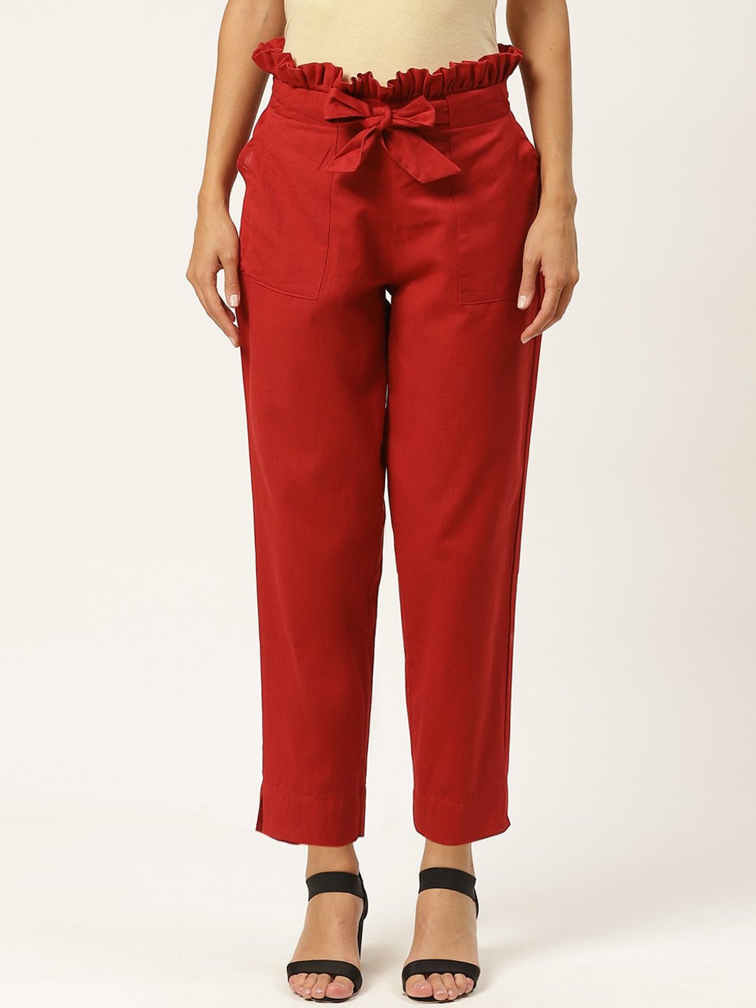 IQRAAR Women Maroon Slim Fit Trousers