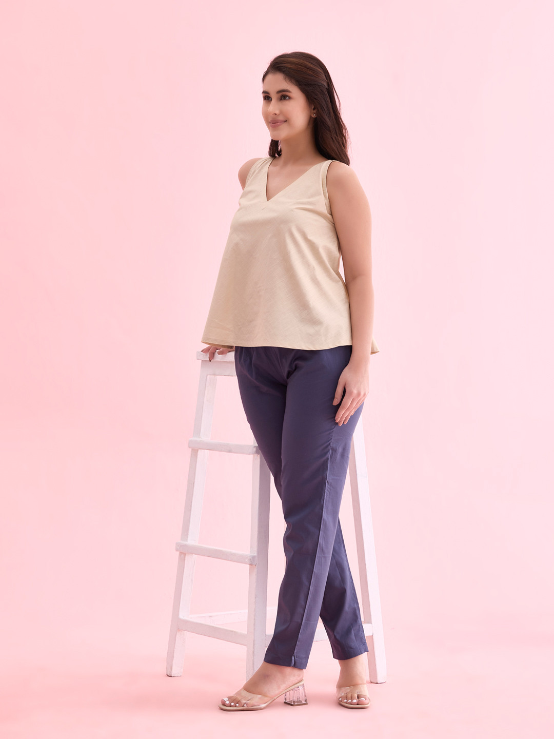 Go Colors Women Blue Tapered Fit Trousers