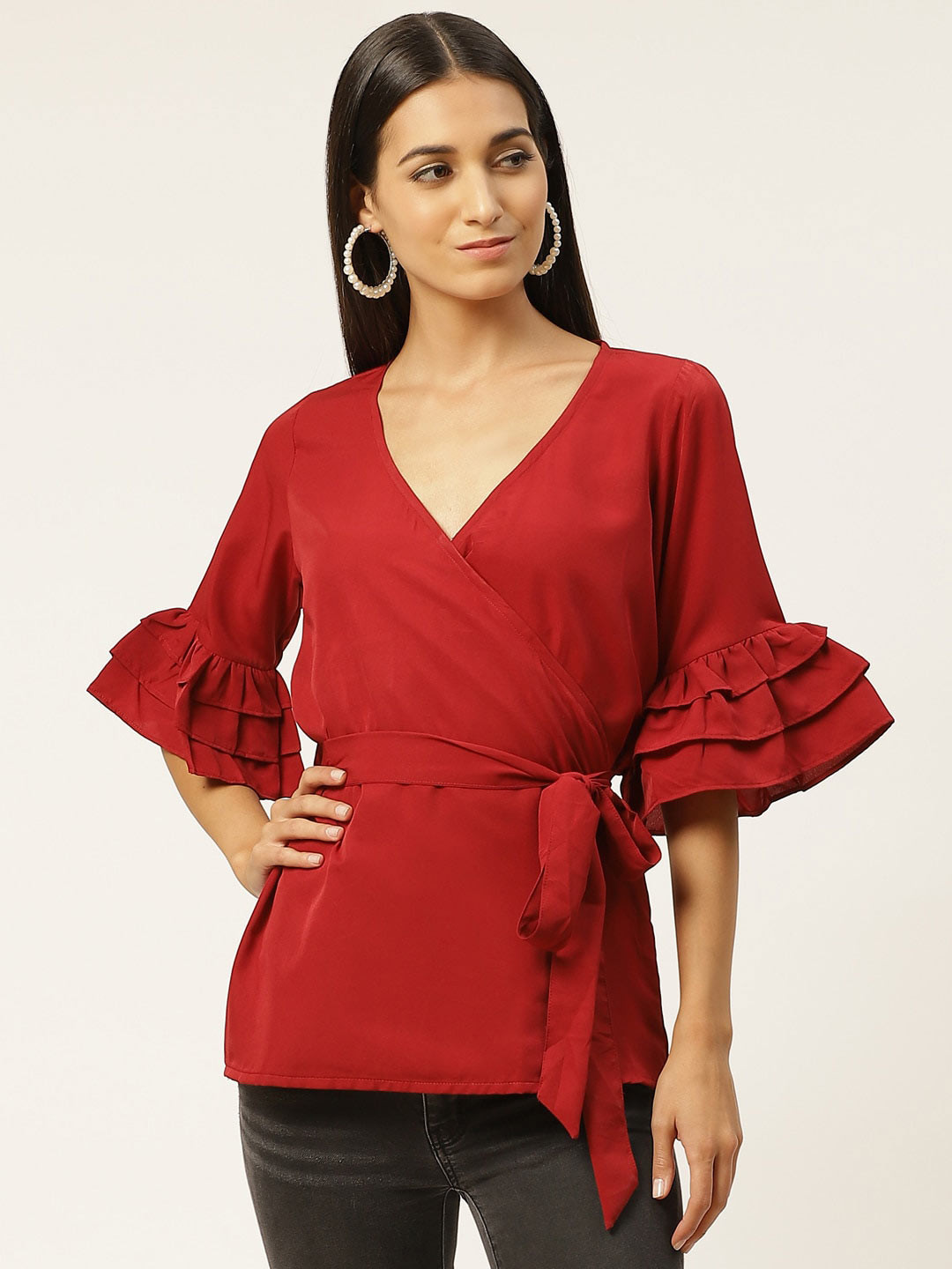 IQRAAR Red Wrap Top