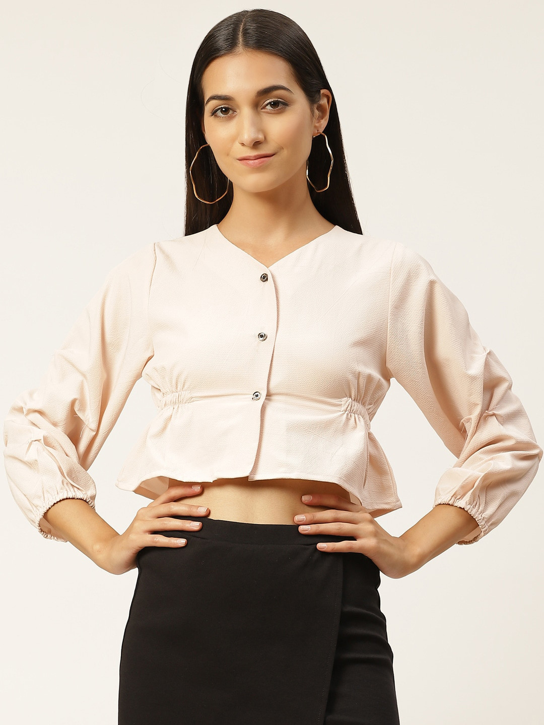 IQRAAR Women Orange Peplum Crop Top