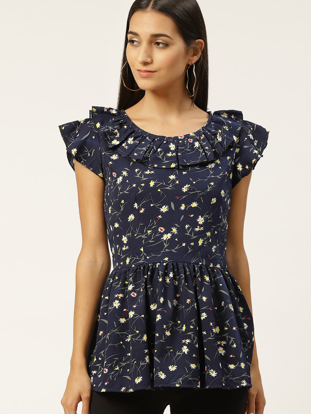 IQRAAR Blue Floral Print Top