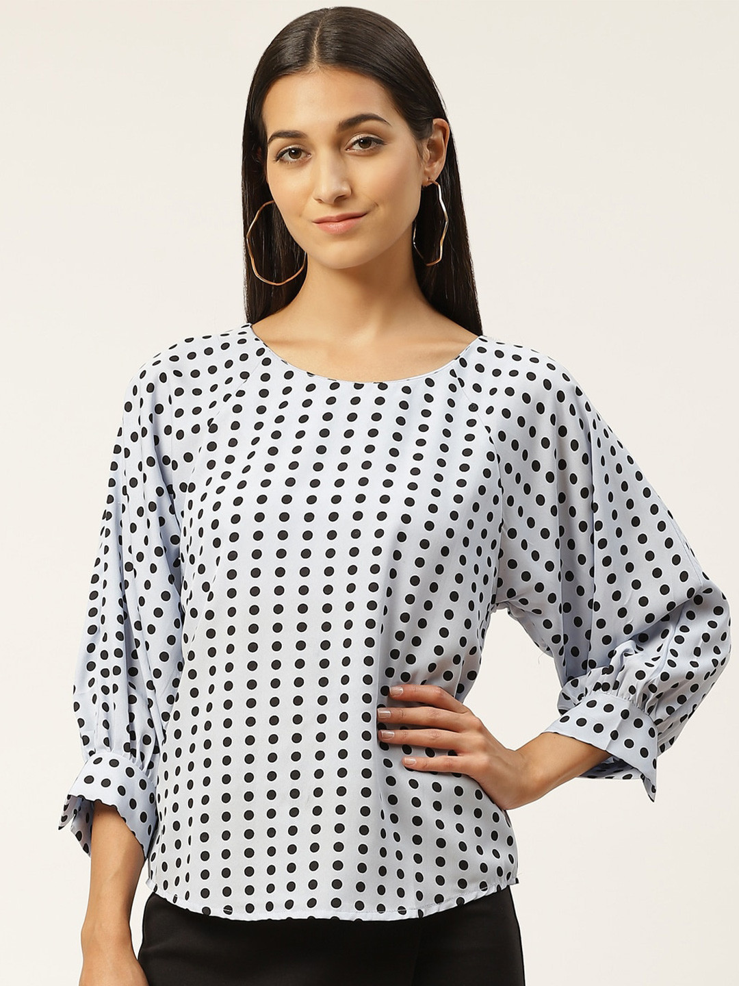 IQRAAR White Geometric Print Top