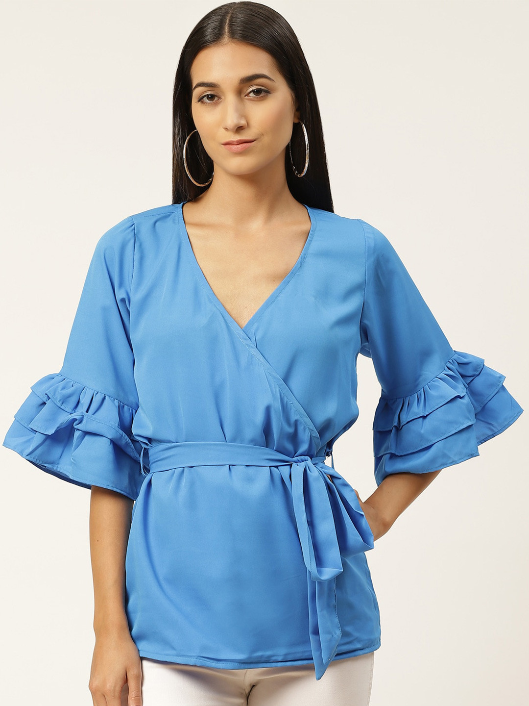 IQRAAR Turquoise Blue Wrap Top
