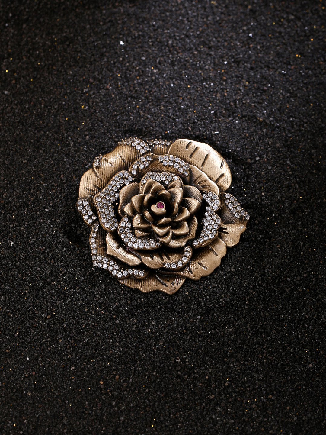 COSA NOSTRAA Men Metallic Silver & Antique Gold Toned Regal Rose Brooch