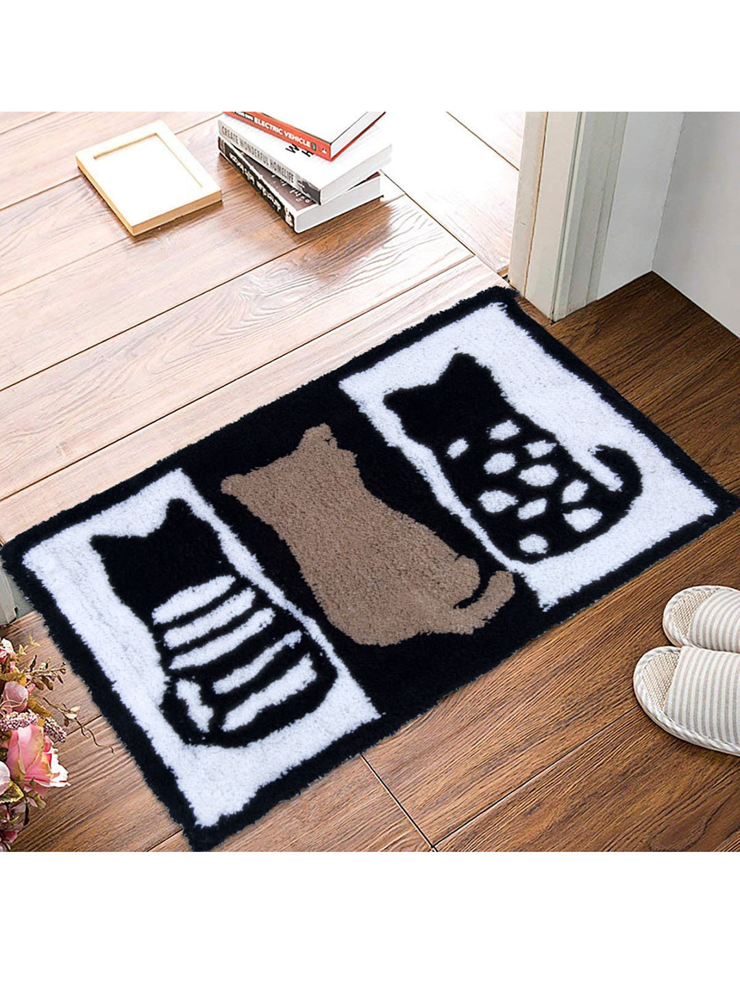 AAZEEM Brown & White Printed Cotton Anti-Skid Doormat