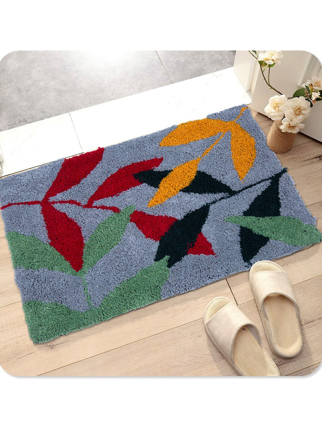 AAZEEM Grey Cotton Anti-Slip Bath Mats