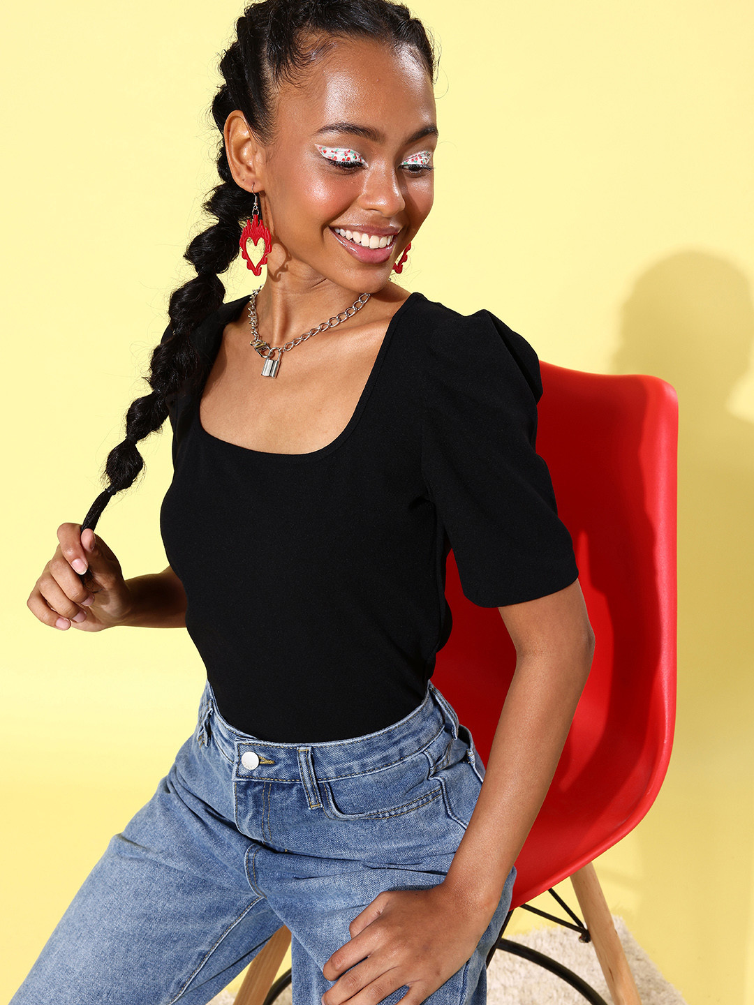 StyleStone Stunning Black Solid Bustier Top