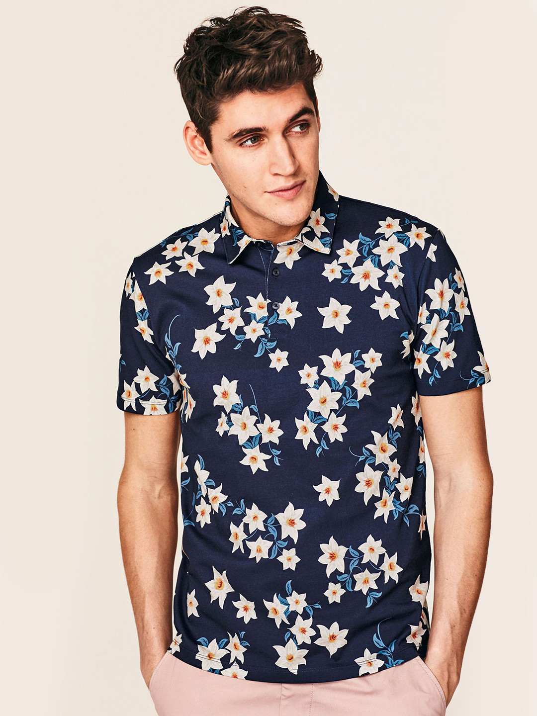blue floral polo